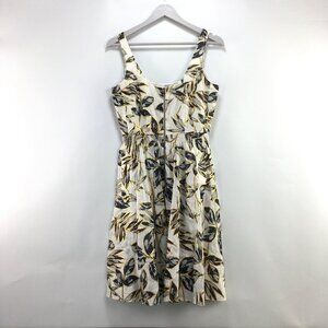 J crew Linen Zip-front Dress In Gold Foil Leaf Sleeveless Dress Women's Size 2